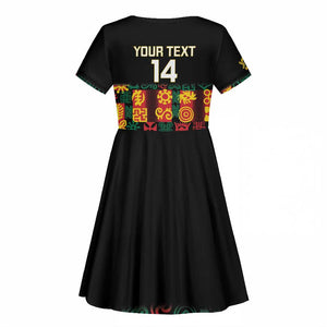 Custom Ghana Black Stars Kid Short Sleeve Dress Adinkra Pattern - Football Style