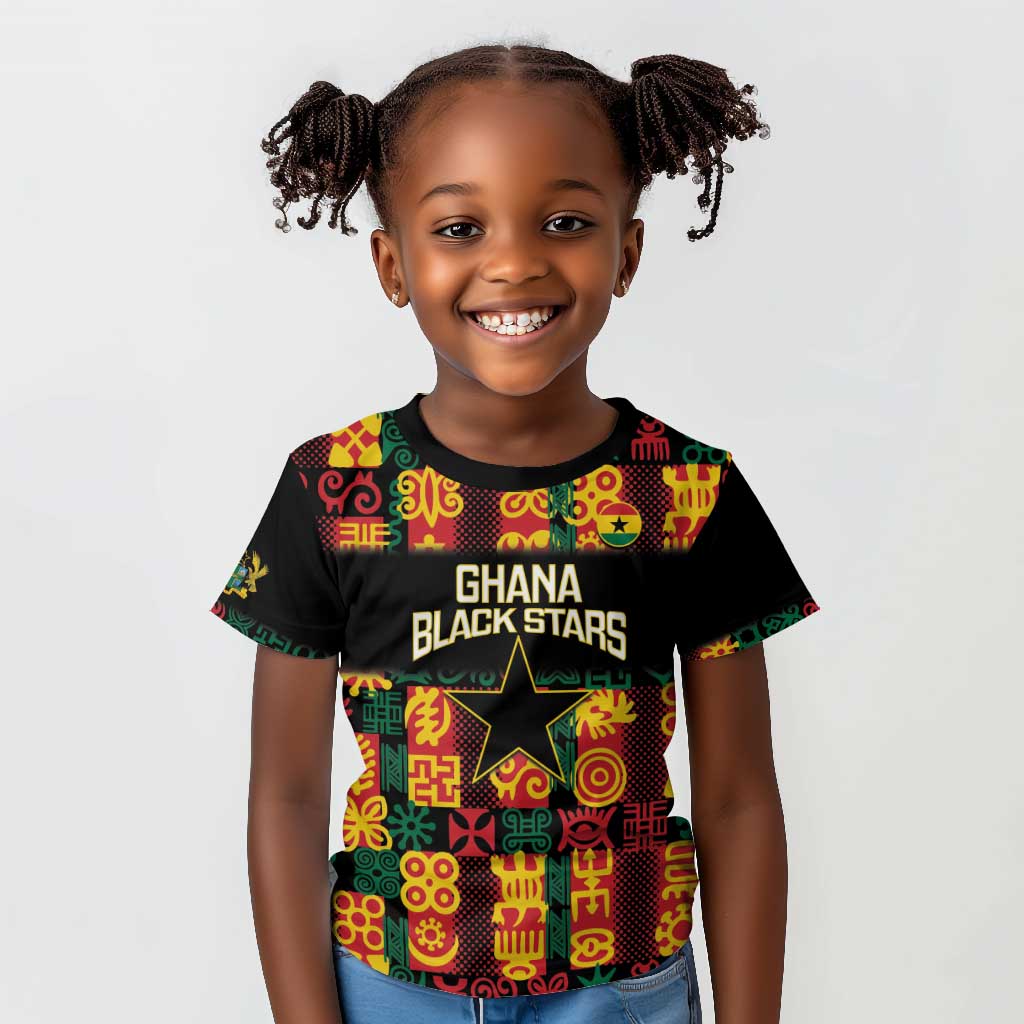 Custom Ghana Black Stars Kid T shirt Adinkra Pattern - Football Style