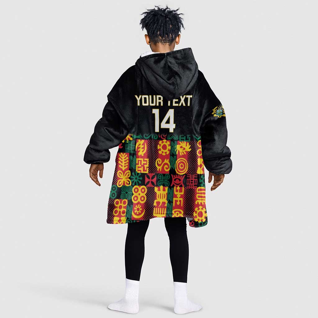Custom Ghana Black Stars Kid Wearable Blanket Hoodie Adinkra Pattern - Football Style