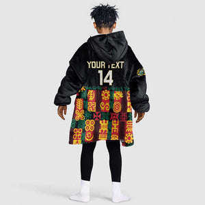 Custom Ghana Black Stars Kid Wearable Blanket Hoodie Adinkra Pattern - Football Style