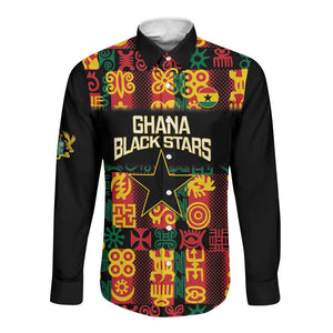 Custom Ghana Black Stars Long Sleeve Button Shirt Adinkra Pattern - Football Style