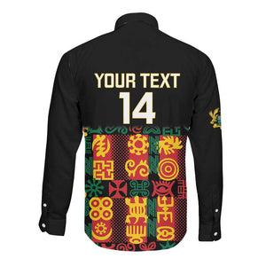 Custom Ghana Black Stars Long Sleeve Button Shirt Adinkra Pattern - Football Style