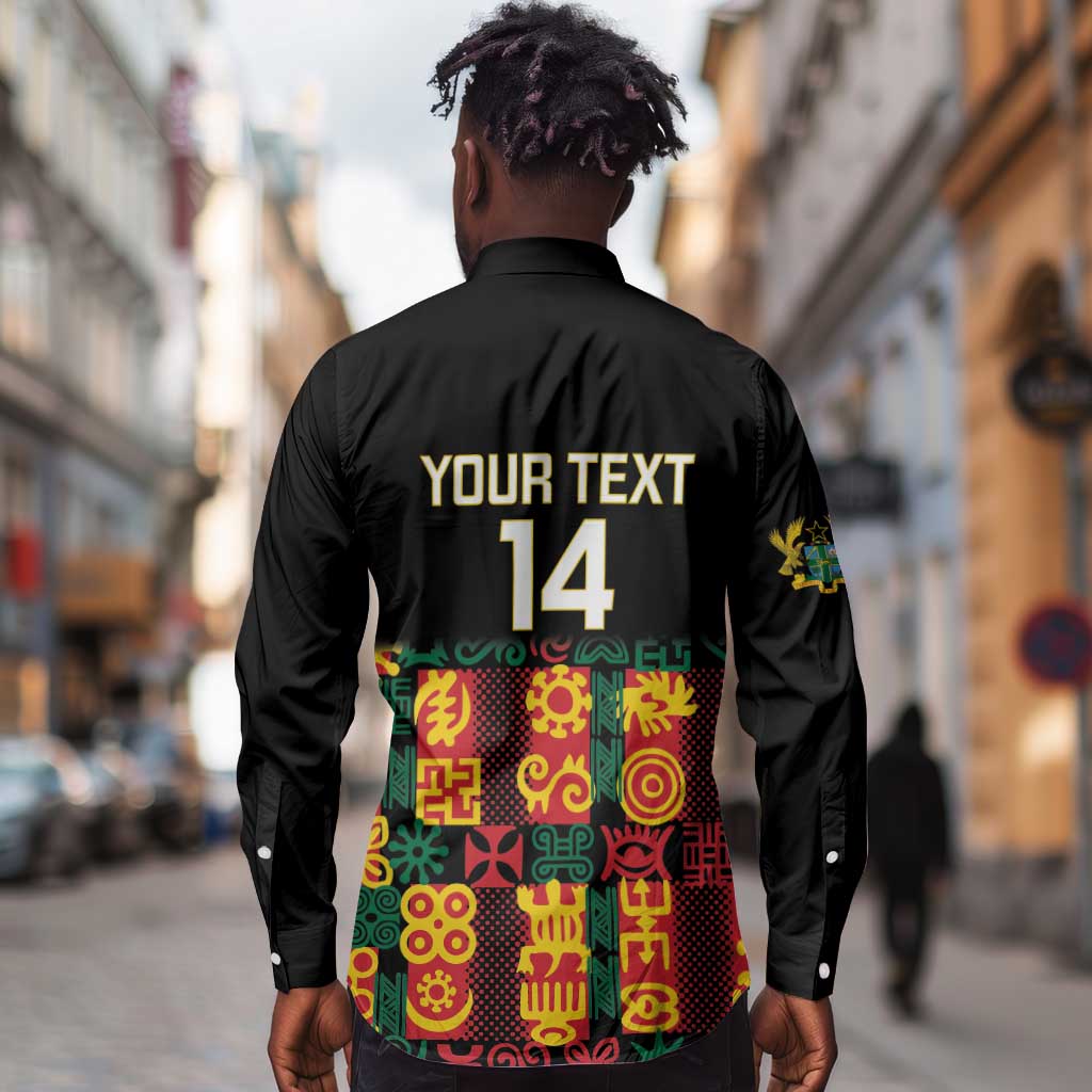 Custom Ghana Black Stars Long Sleeve Button Shirt Adinkra Pattern - Football Style