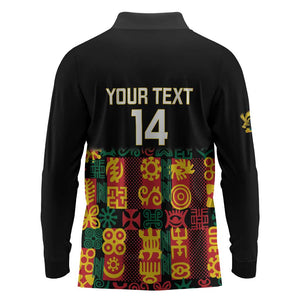 Custom Ghana Black Stars Long Sleeve Polo Shirt Adinkra Pattern - Football Style