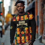 Custom Ghana Black Stars Long Sleeve Shirt Adinkra Pattern - Football Style