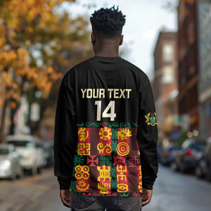 Custom Ghana Black Stars Long Sleeve Shirt Adinkra Pattern - Football Style