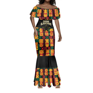 Custom Ghana Black Stars Mermaid Dress Adinkra Pattern - Football Style
