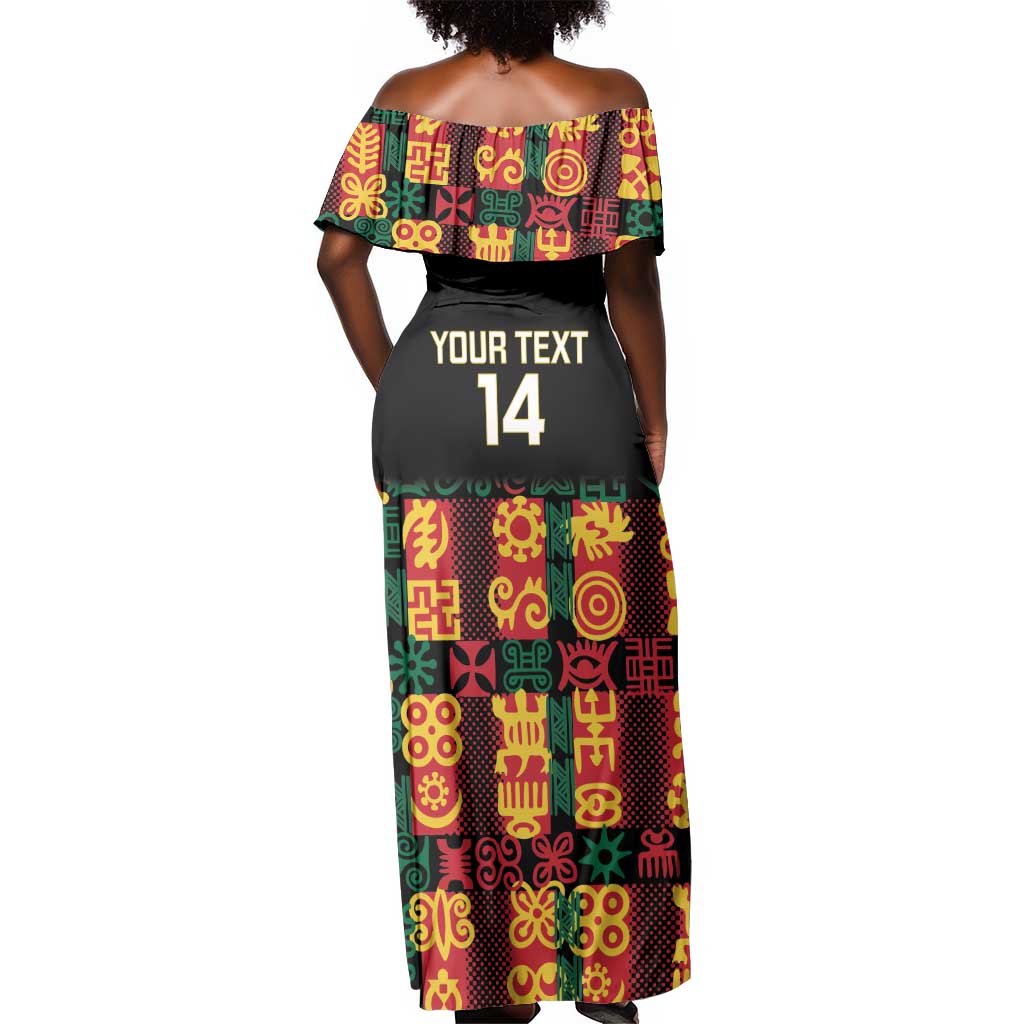 Custom Ghana Black Stars Off Shoulder Maxi Dress Adinkra Pattern - Football Style