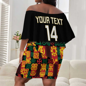 Custom Ghana Black Stars Off Shoulder Short Dress Adinkra Pattern - Football Style