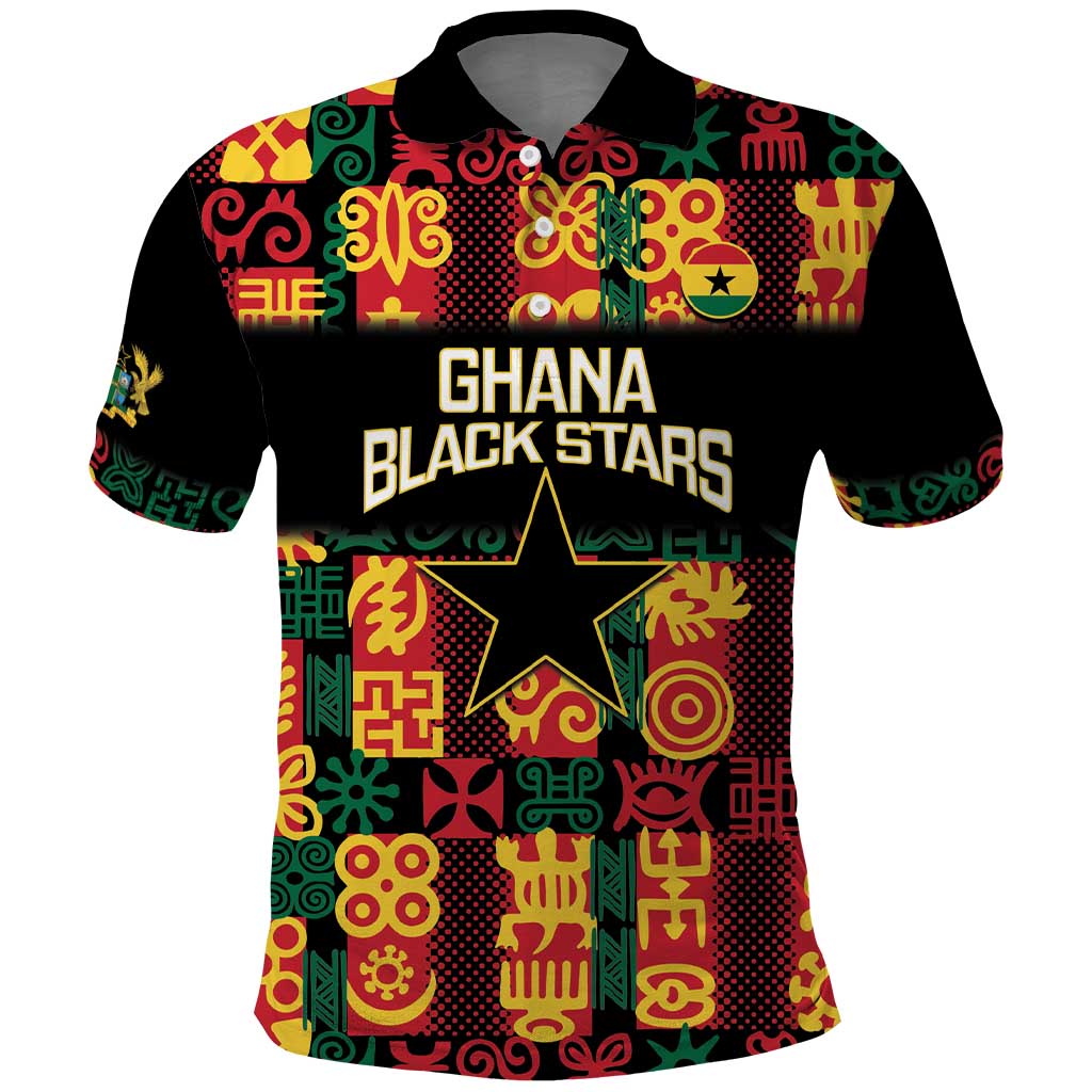Custom Ghana Black Stars Polo Shirt Adinkra Pattern - Football Style