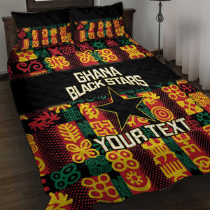 Custom Ghana Black Stars Quilt Bed Set Adinkra Pattern - Football Style