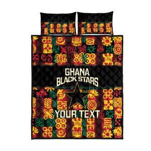 Custom Ghana Black Stars Quilt Bed Set Adinkra Pattern - Football Style