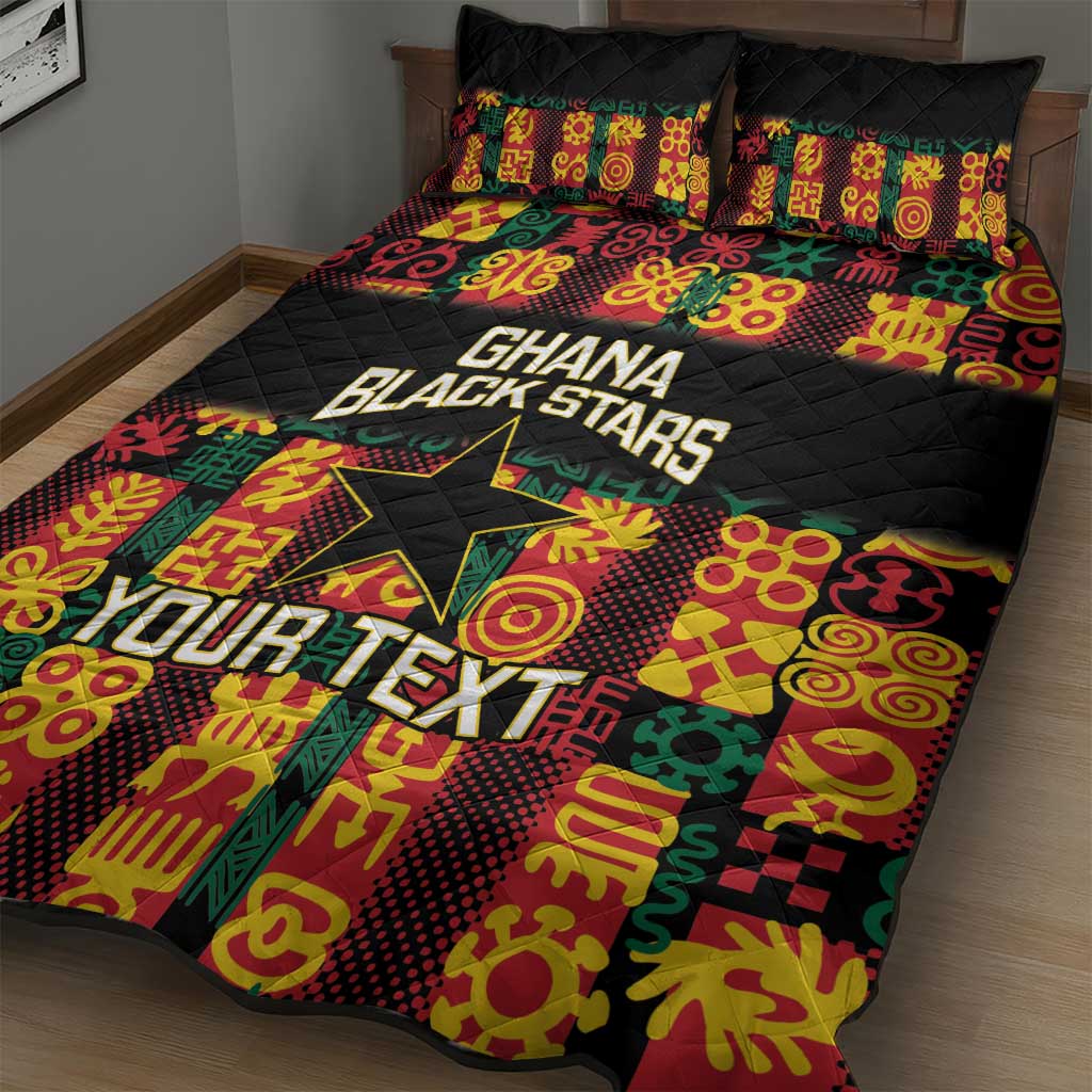 Custom Ghana Black Stars Quilt Bed Set Adinkra Pattern - Football Style