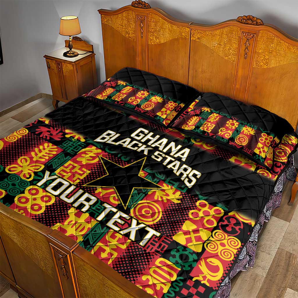 Custom Ghana Black Stars Quilt Bed Set Adinkra Pattern - Football Style