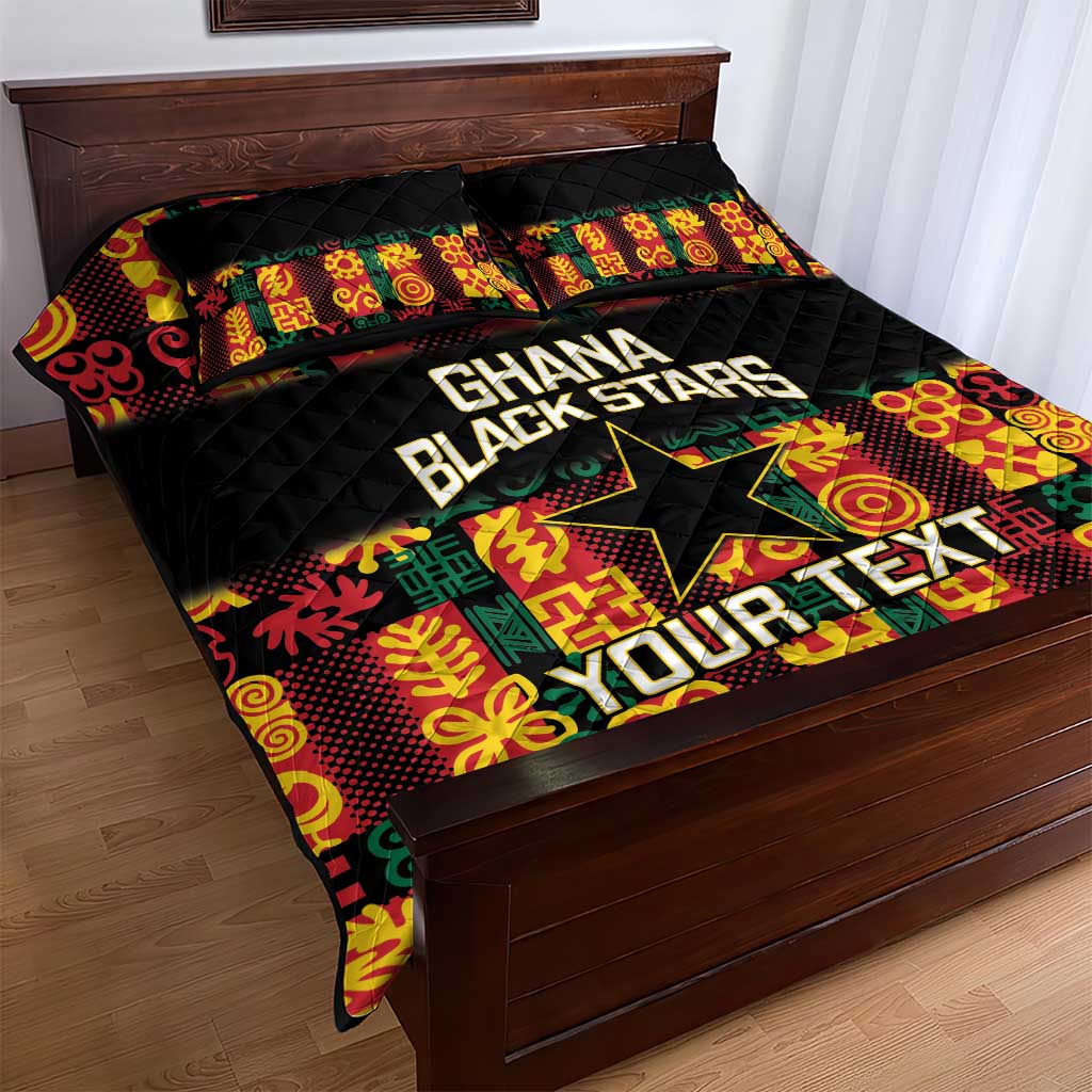 Custom Ghana Black Stars Quilt Bed Set Adinkra Pattern - Football Style