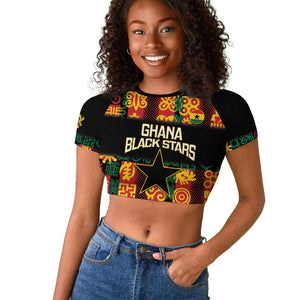 Custom Ghana Black Stars Raglan Cropped T shirt Adinkra Pattern - Football Style