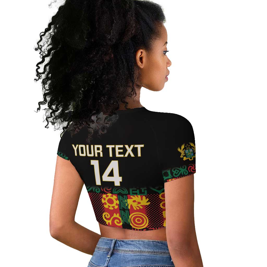 Custom Ghana Black Stars Raglan Cropped T shirt Adinkra Pattern - Football Style