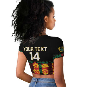 Custom Ghana Black Stars Raglan Cropped T shirt Adinkra Pattern - Football Style