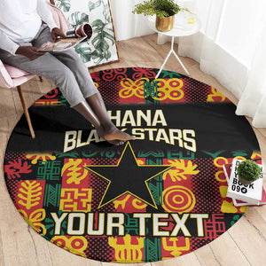 Custom Ghana Black Stars Round Carpet Adinkra Pattern - Football Style