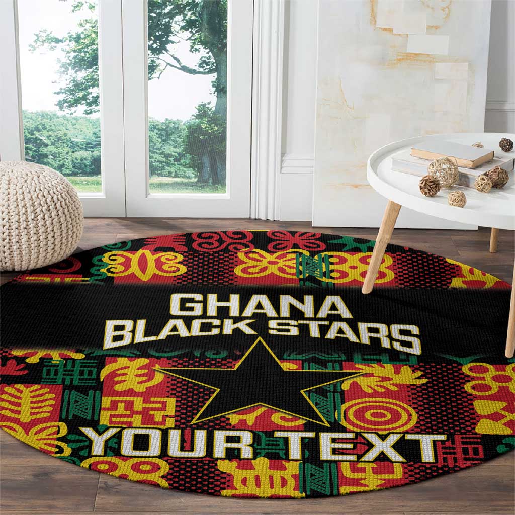 Custom Ghana Black Stars Round Carpet Adinkra Pattern - Football Style