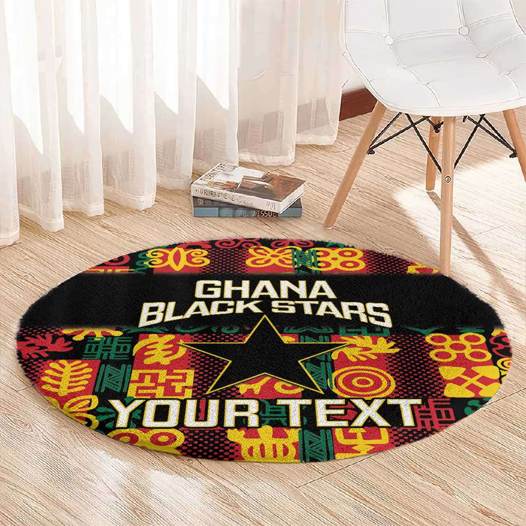 Custom Ghana Black Stars Round Carpet Adinkra Pattern - Football Style