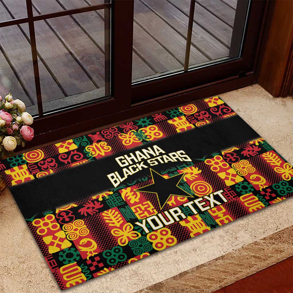 Custom Ghana Black Stars Rubber Doormat Adinkra Pattern - Football Style