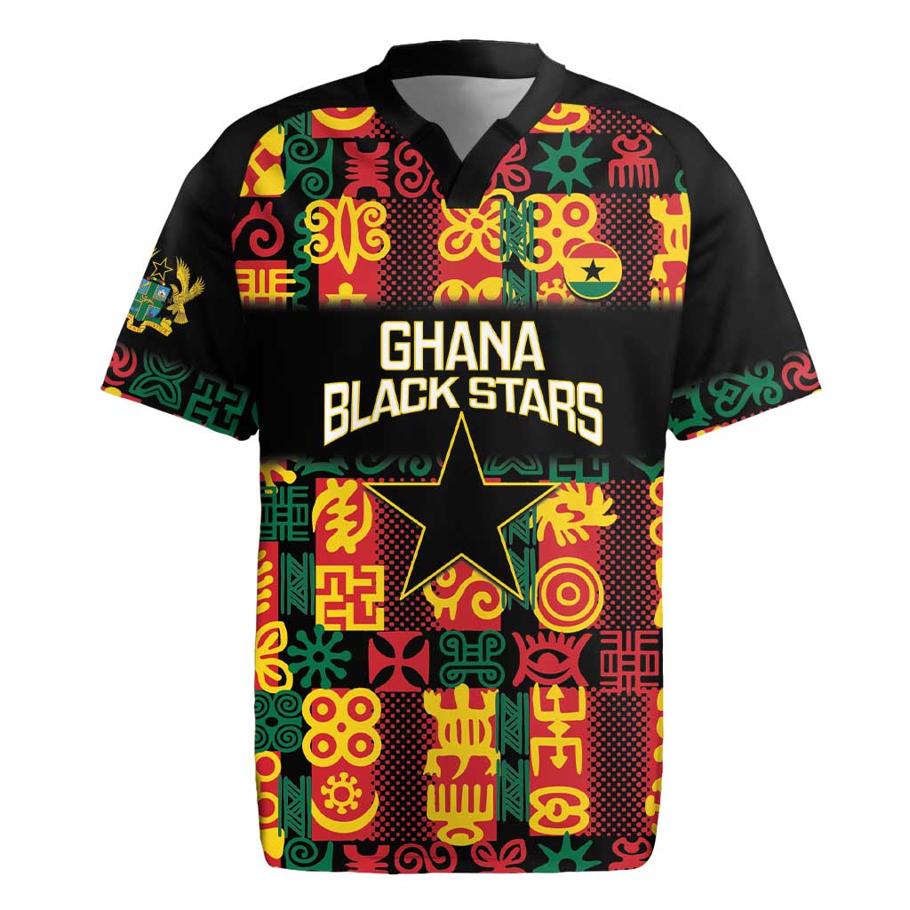 Custom Ghana Black Stars Rugby Jersey Adinkra Pattern - Football Style