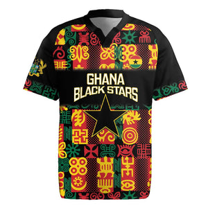 Custom Ghana Black Stars Rugby Jersey Adinkra Pattern - Football Style