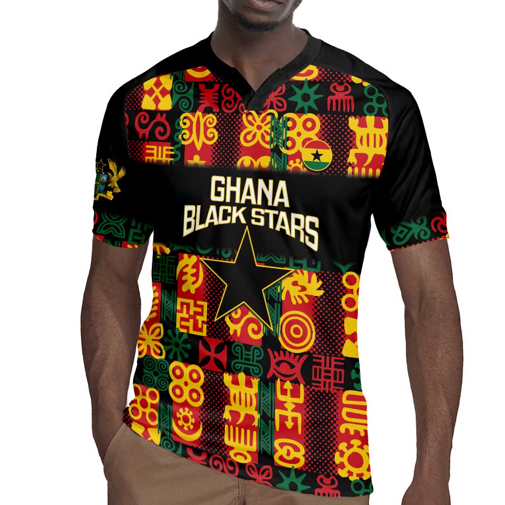 Custom Ghana Black Stars Rugby Jersey Adinkra Pattern - Football Style