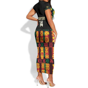 Custom Ghana Black Stars Short Sleeve Bodycon Dress Adinkra Pattern - Football Style LT14