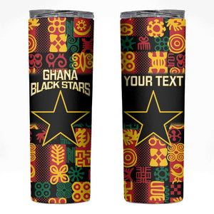 Custom Ghana Black Stars Skinny Tumbler Adinkra Pattern - Football Style