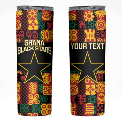 Custom Ghana Black Stars Skinny Tumbler Adinkra Pattern - Football Style