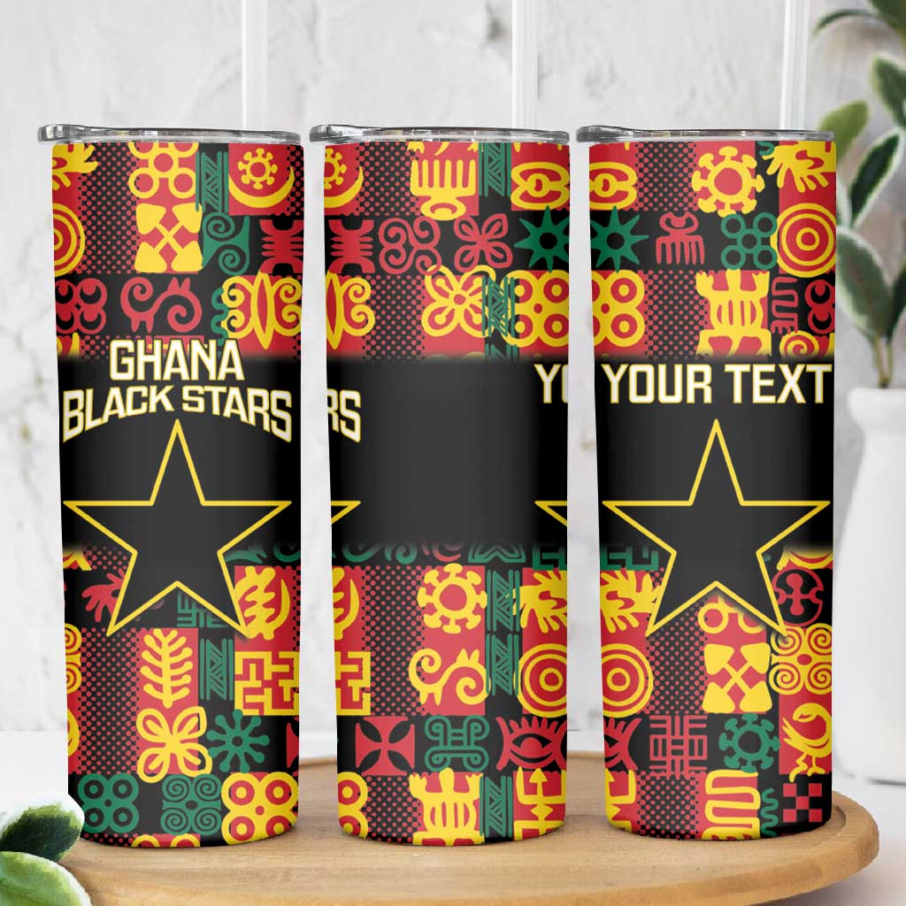 Custom Ghana Black Stars Skinny Tumbler Adinkra Pattern - Football Style