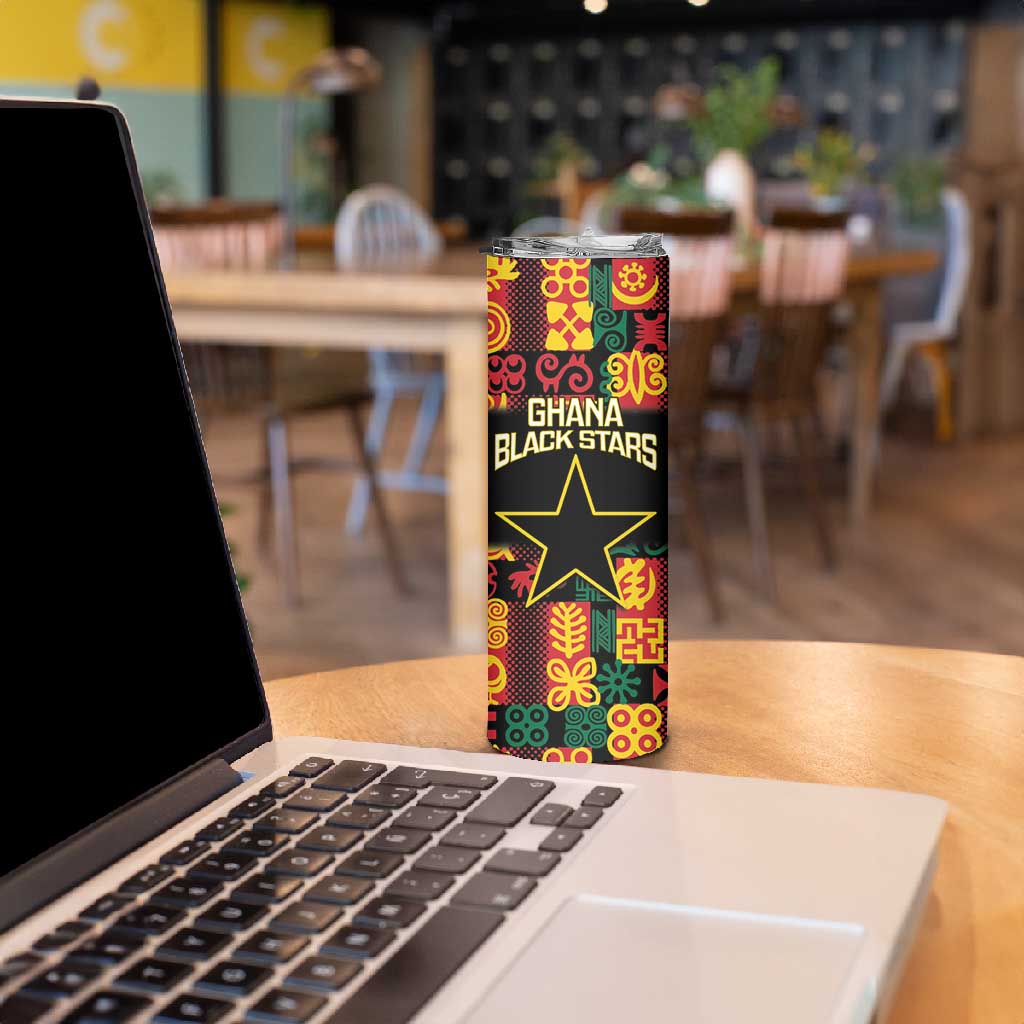 Custom Ghana Black Stars Skinny Tumbler Adinkra Pattern - Football Style