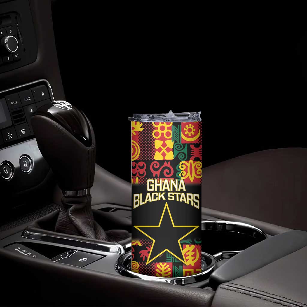 Custom Ghana Black Stars Skinny Tumbler Adinkra Pattern - Football Style