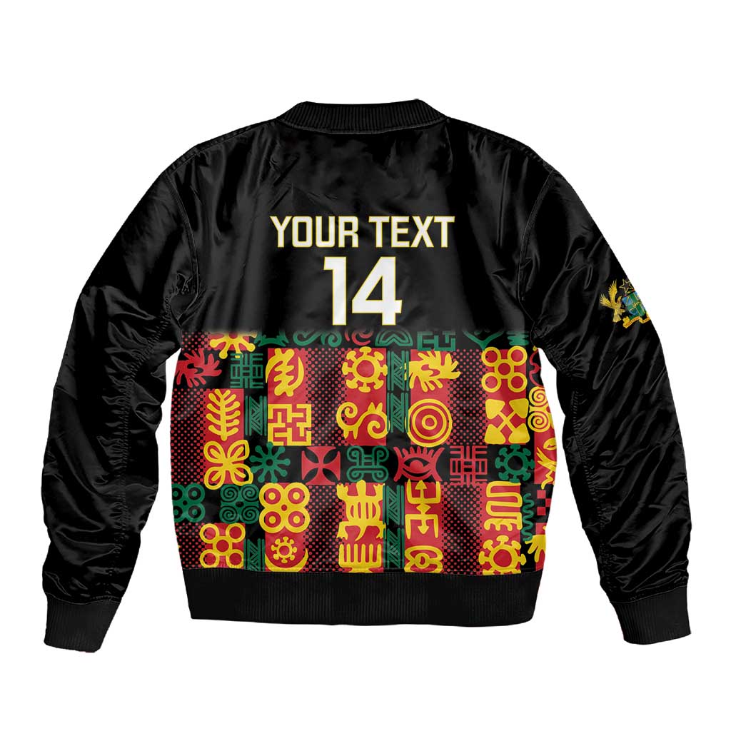 Custom Ghana Black Stars Sleeve Zip Bomber Jacket Adinkra Pattern - Football Style
