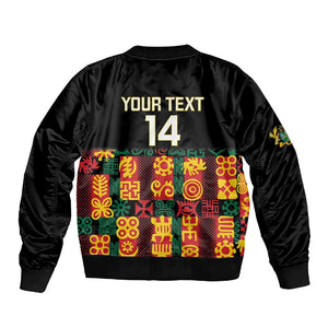 Custom Ghana Black Stars Sleeve Zip Bomber Jacket Adinkra Pattern - Football Style