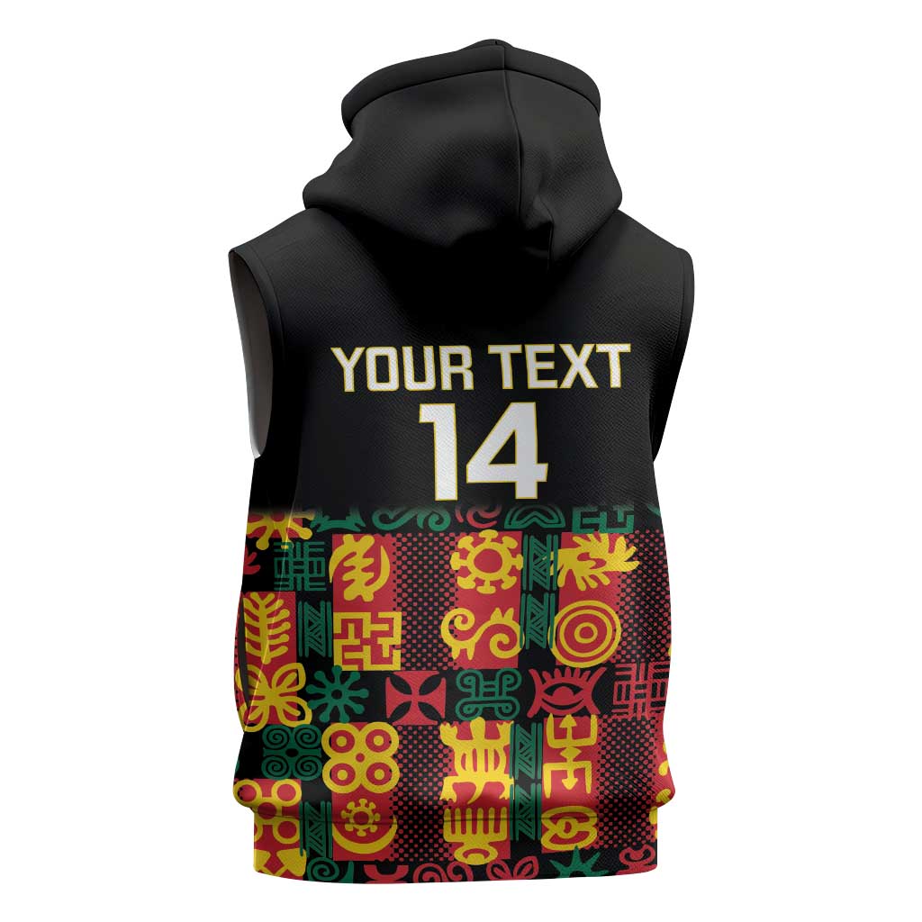 Custom Ghana Black Stars Sleeveless Hoodie Adinkra Pattern - Football Style - African Pride
