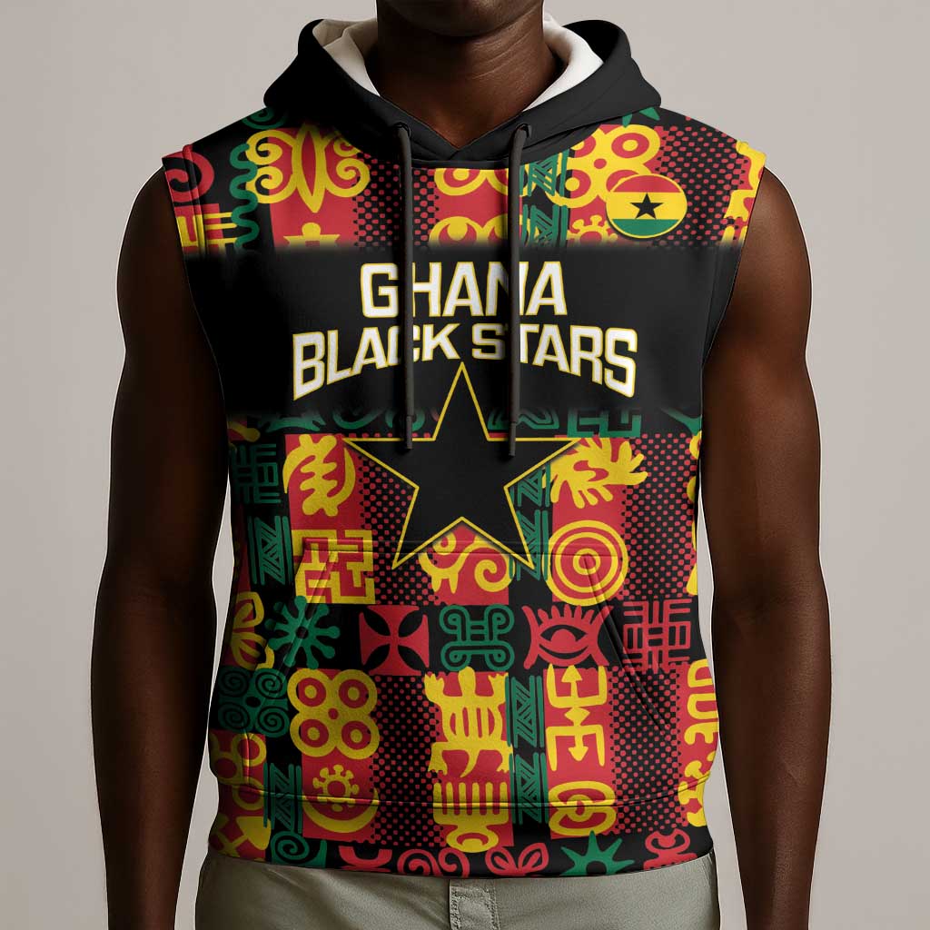 Custom Ghana Black Stars Sleeveless Hoodie Adinkra Pattern - Football Style - African Pride