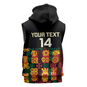 Custom Ghana Black Stars Sleeveless Zip Hoodie Adinkra Pattern - Football Style - African Pride