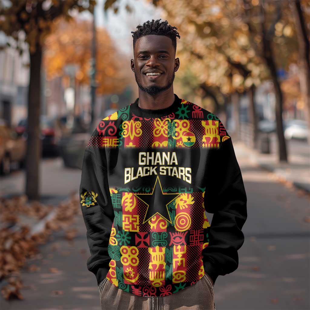 Custom Ghana Black Stars Sweatshirt Adinkra Pattern - Football Style