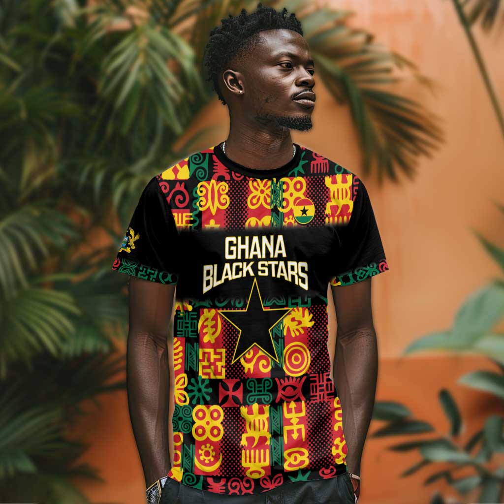 Custom Ghana Black Stars T shirt Adinkra Pattern - Football Style