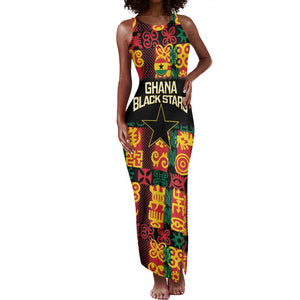 Custom Ghana Black Stars Tank Maxi Dress Adinkra Pattern - Football Style