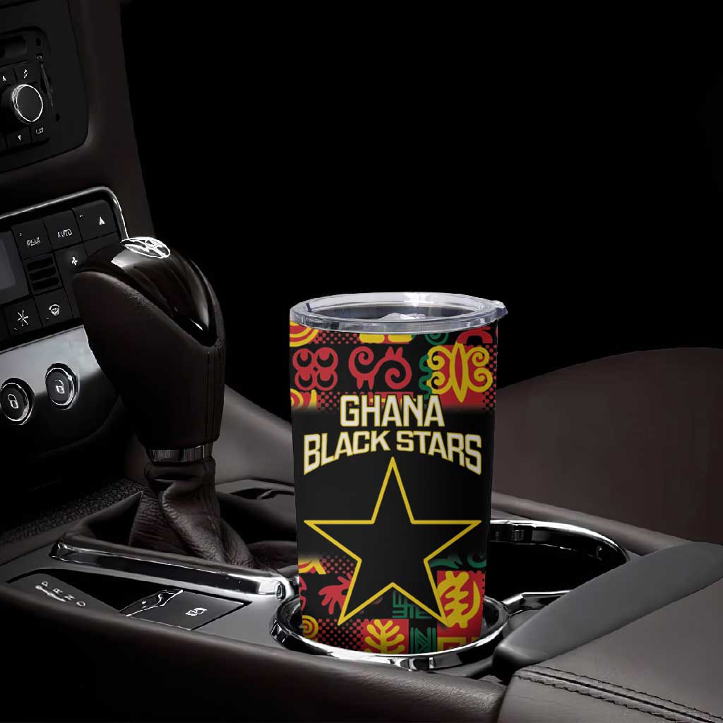 Custom Ghana Black Stars Tumbler Cup Adinkra Pattern - Football Style