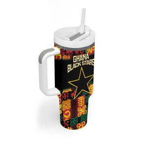 Custom Ghana Black Stars Tumbler With Handle Adinkra Pattern - Football Style