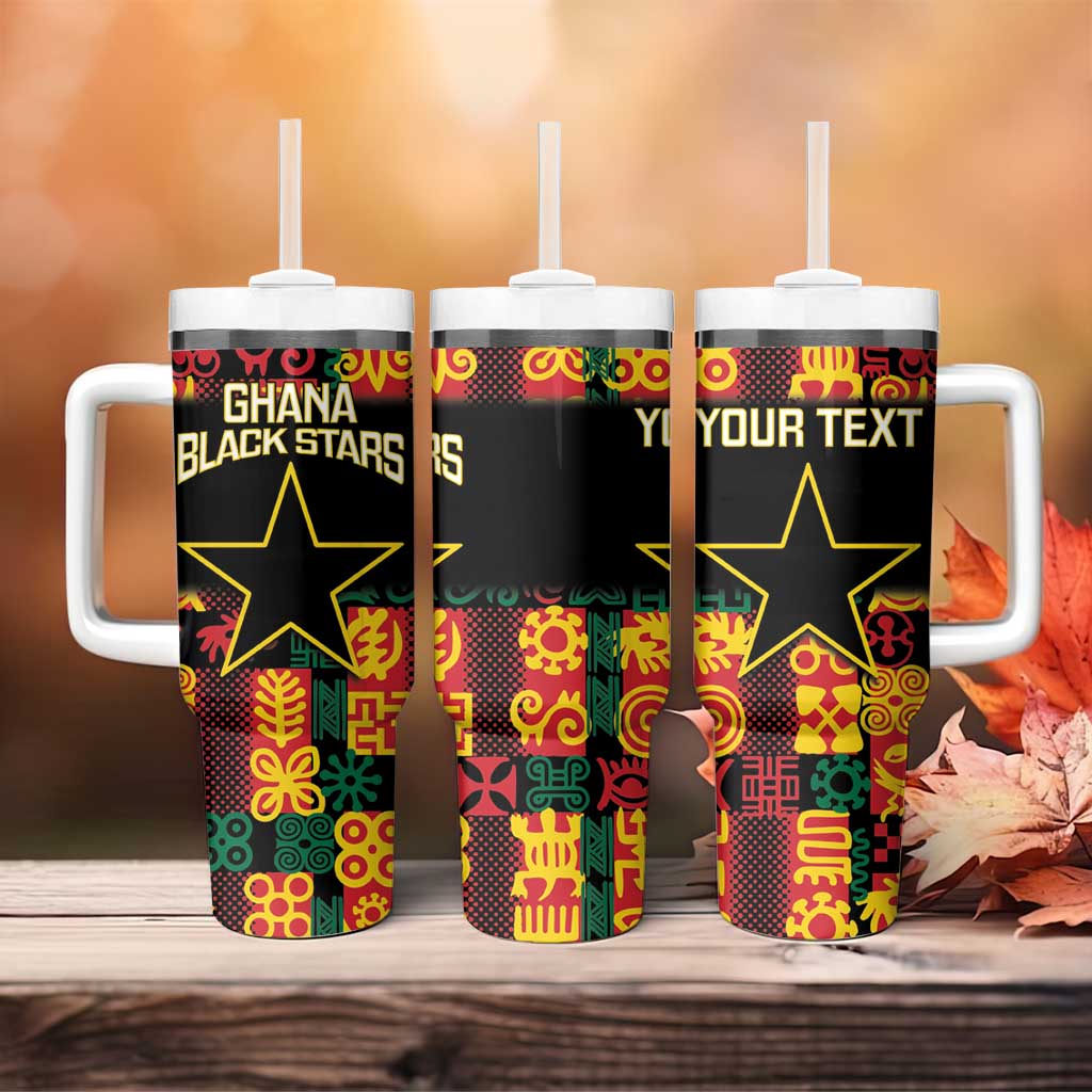 Custom Ghana Black Stars Tumbler With Handle Adinkra Pattern - Football Style