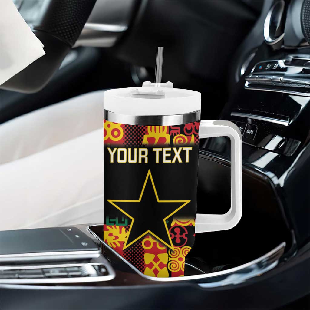 Custom Ghana Black Stars Tumbler With Handle Adinkra Pattern - Football Style