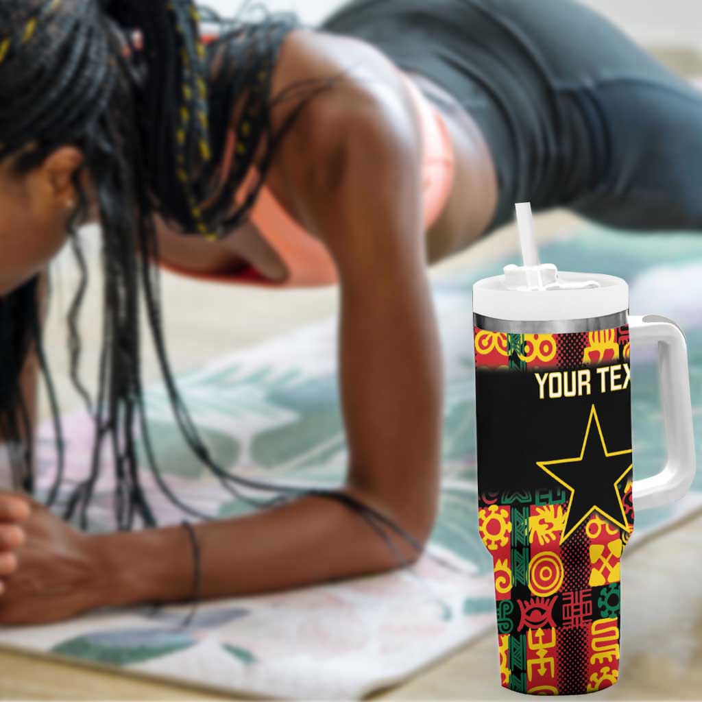 Custom Ghana Black Stars Tumbler With Handle Adinkra Pattern - Football Style