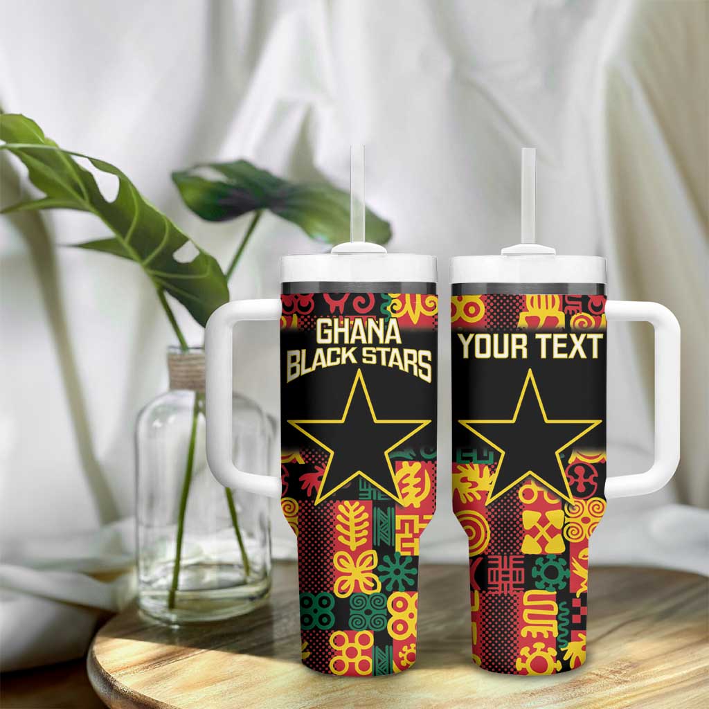 Custom Ghana Black Stars Tumbler With Handle Adinkra Pattern - Football Style