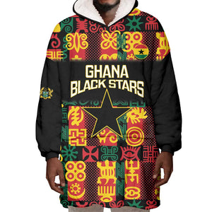 Custom Ghana Black Stars Wearable Blanket Hoodie Adinkra Pattern - Football Style